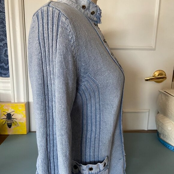 Military style knit cardigan with denim accents - Medium - Sgt. Pepper - Picture 6 of 14